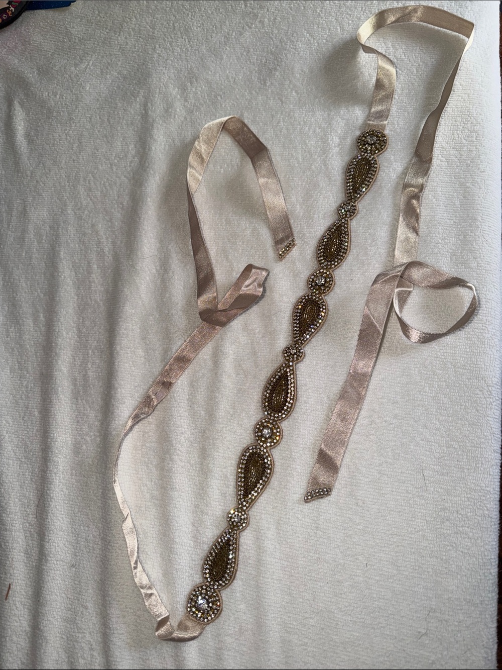 BHLDN Damselfly Beaded Rhinestone Sash in Champagne